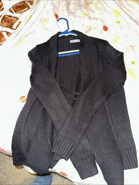 Hollister Black Chunky Open-Front Tie-Detail Cardigan